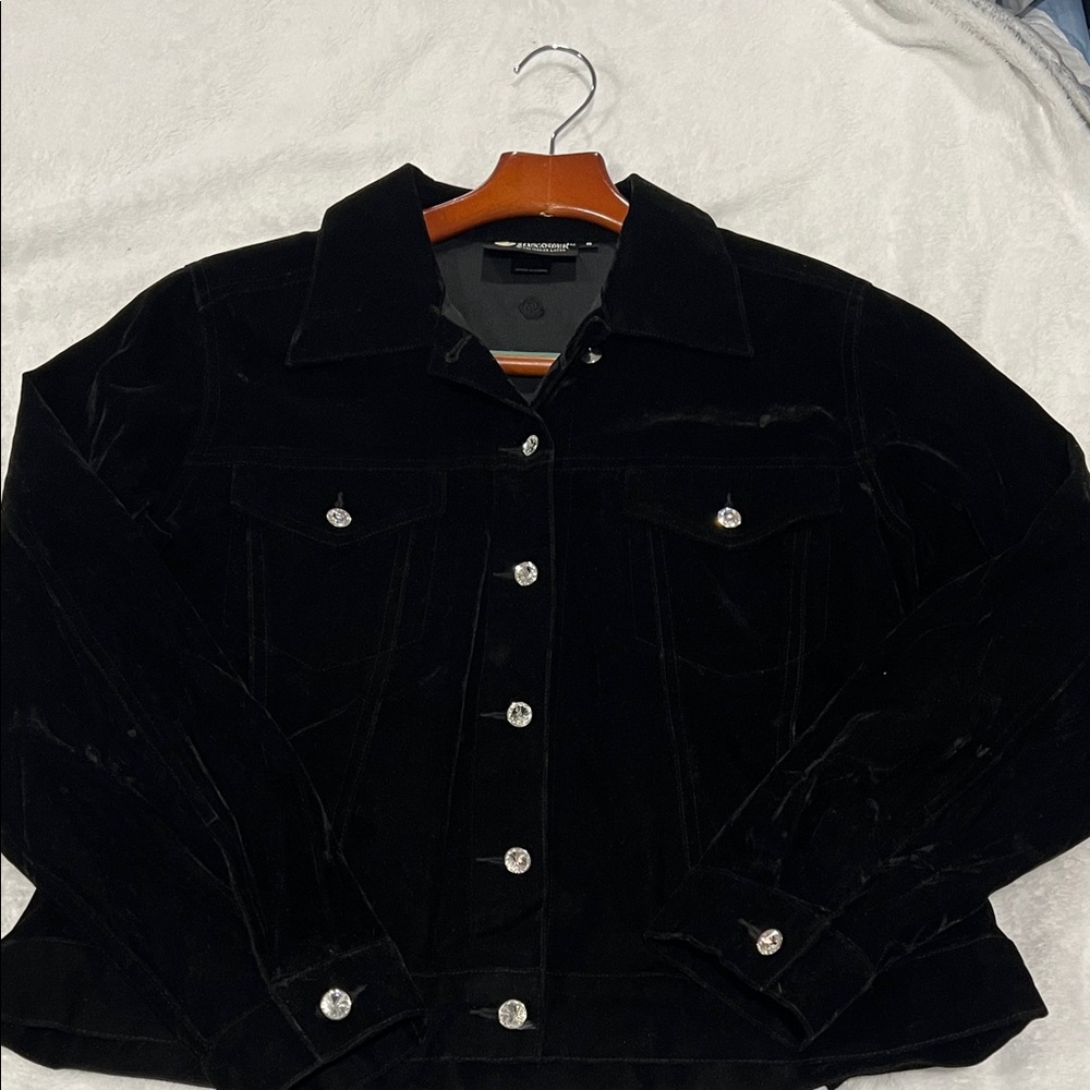 Vintage Christine Alexander Black Velvet Jacket Rhinestones Button size S - Picture 7 of 12